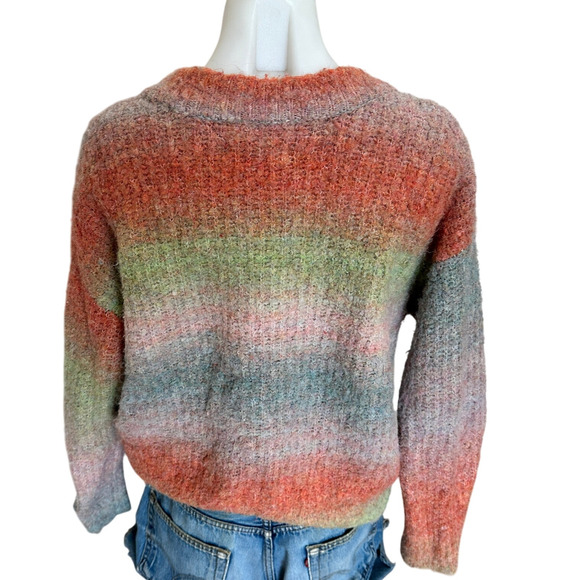 BlankNYC Orange Striped Cardigan Sweater XS Oversized Fuzzy Grandpa V-Neck $88 - Picture 10 of 11